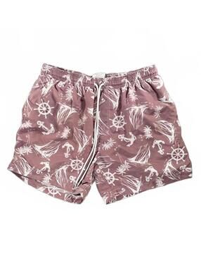 Bearbottom Men's Trunks Swimwear 5" Nautical All Over Pattern Mauve - Size M